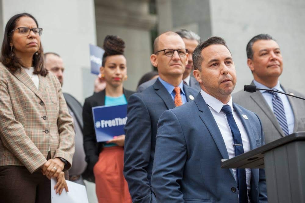 Michael Mendoza at press conference outside California State Capitol